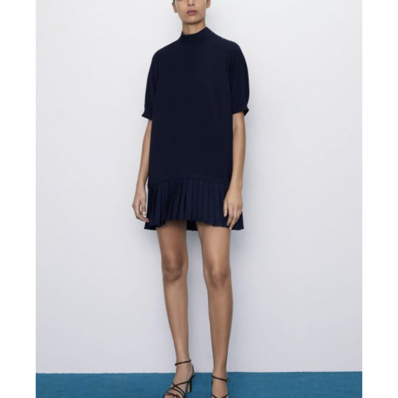 Zara Dresses Zara Blue Dress With Pleated Hem Sailor Size Large